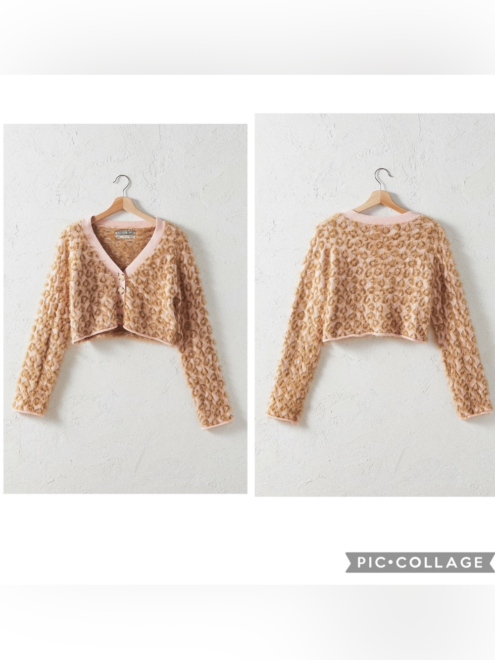 UO Kimchi Blue Meo Leopard Eyelash Cropped Cardigan Blush Multi Size M - Picture 5 of 14